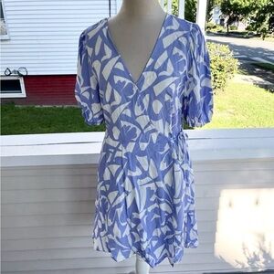 A New Day Puff Sleeve Wrap Dress M Lavender White Abstract Print NWT Spring